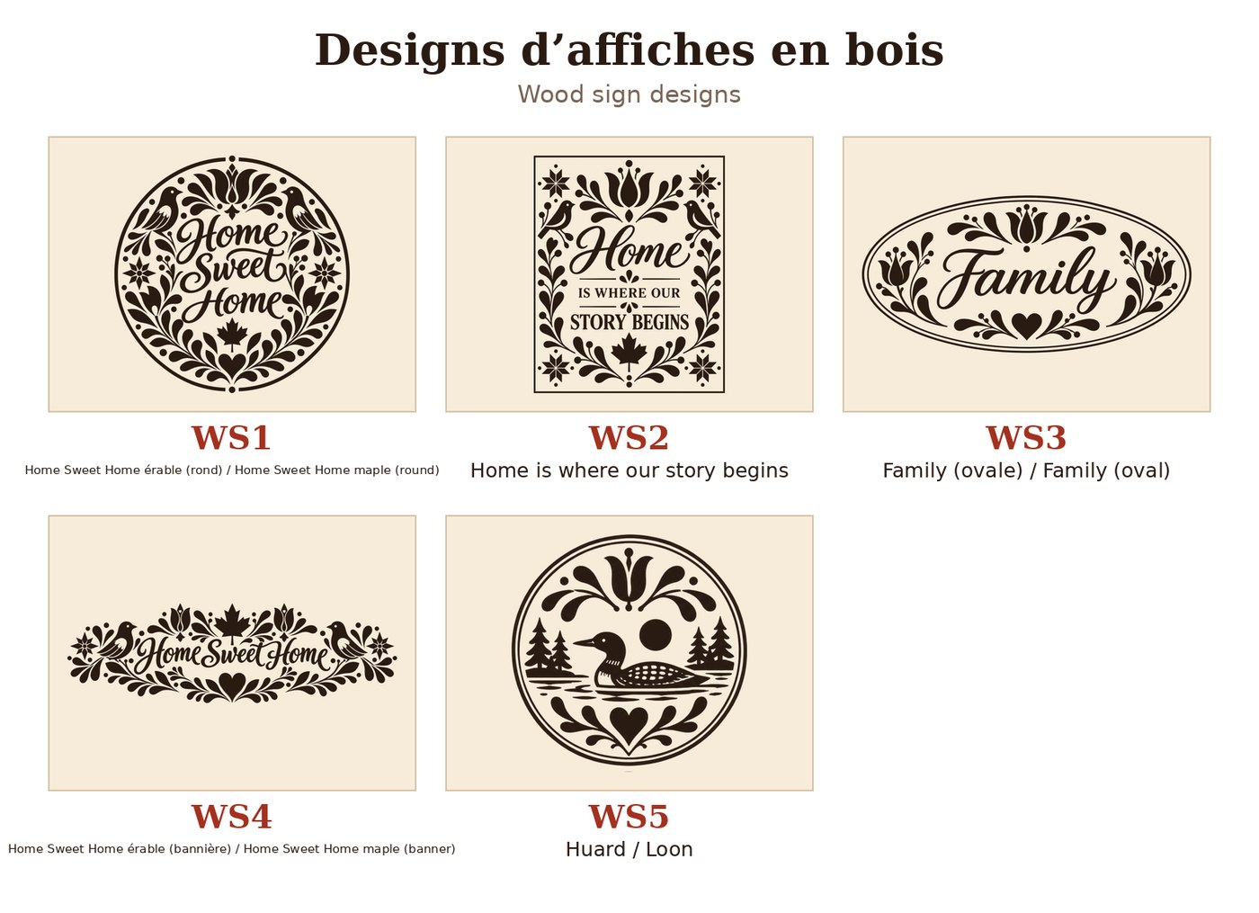 Designs offerts pour les affiches : WS1 à WS5