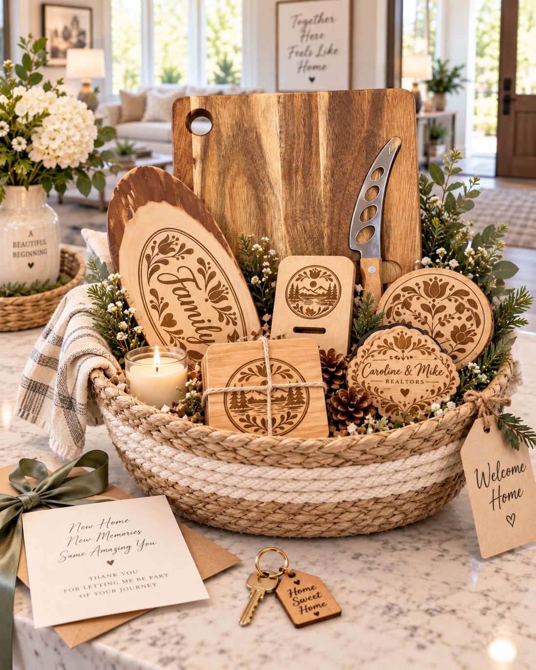 Panier Le Signature avec planche de charcuterie, offert comme cadeau de clôture